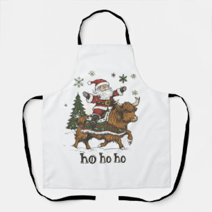Womens Xmas Tree Lighting Santa Riding Highland Co Apron