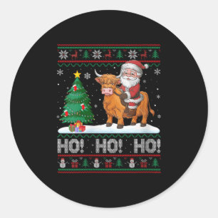 Womens Xmas Tree Lighting Santa Riding Highland Co Classic Round Sticker