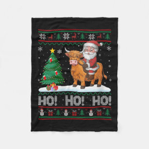 Womens Xmas Tree Lighting Santa Riding Highland Co Fleece Blanket
