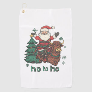 Womens Xmas Tree Lighting Santa Riding Highland Co Golf Towel
