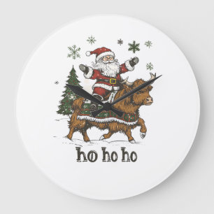 Womens Xmas Tree Lighting Santa Riding Highland Co Large Clock