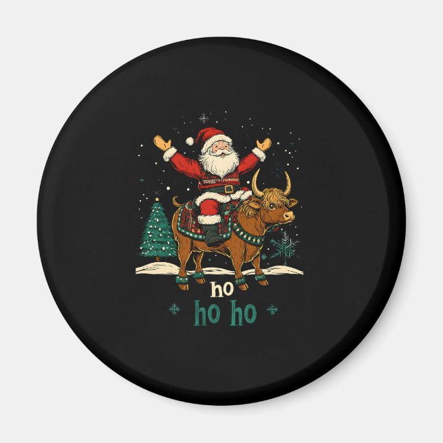 Womens Xmas Tree Lighting Santa Riding Highland Co Magnet (Front)