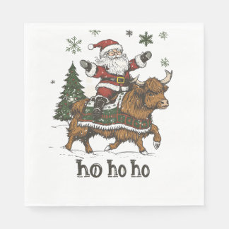 Womens Xmas Tree Lighting Santa Riding Highland Co Napkin