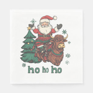Womens Xmas Tree Lighting Santa Riding Highland Co Napkin
