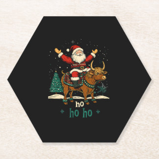 Womens Xmas Tree Lighting Santa Riding Highland Co Paper Coaster