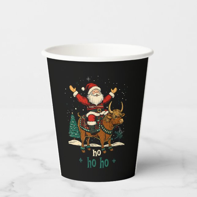 Womens Xmas Tree Lighting Santa Riding Highland Co Paper Cups (Front)