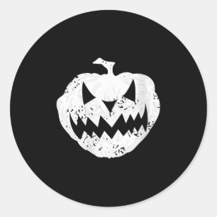 Womens Y Pumpkin Face Distressed Dark Light Hallow Classic Round Sticker