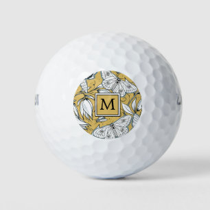 Women's Yellow Butterfly Floral Monogram Golf Balls
