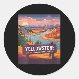 Womens Yellowstone Road Trip Fall Landscape Nation Classic Round Sticker