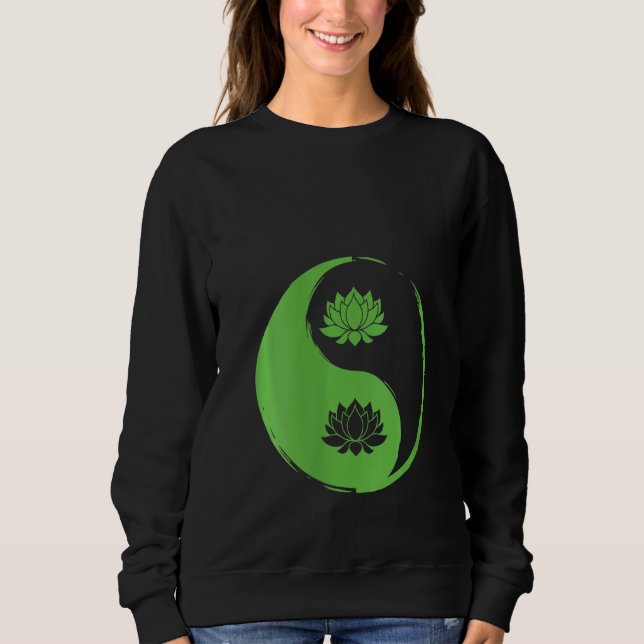 Womens Yin And Yang Nelumbo Balance Nature Flowers Sweatshirt (Front)