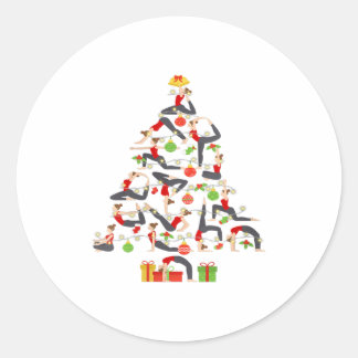 Womens Yoga Christmas Tree Gymnastic Classic Round Sticker