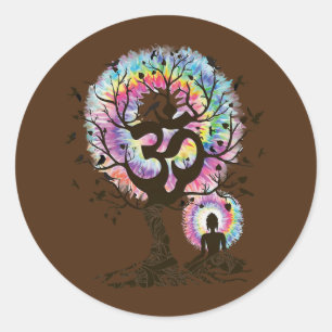 Women's Yoga Meditation India Zen Tree Beautiful Classic Round Sticker