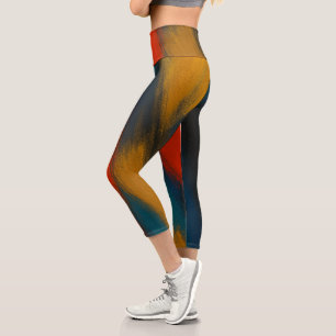 Women's Yoga Set with Artistic Brushstroke Design  Capri Leggings