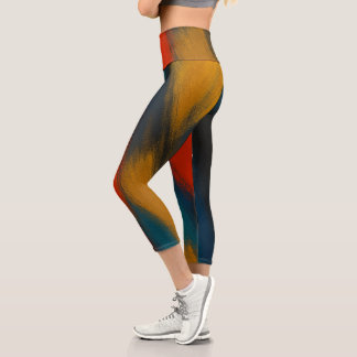 Women's Yoga Set with Artistic Brushstroke Design  Capri Leggings