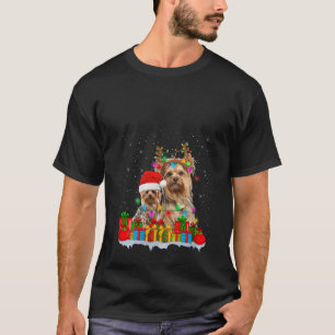 Womens Yorkshire Terrier Dog Christmas Lights Rein T-Shirt