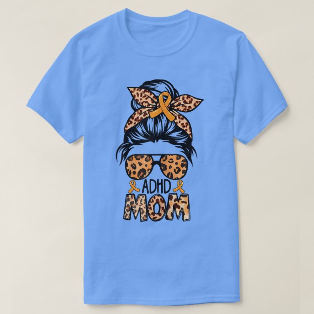 Womens Z4d4 Messy Bun Mum Orange Ribbon ADHD Aware T-Shirt (Design Front)