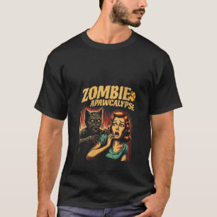 Womens Zombie Apawcalypse Cat Vintage Horror Movie T-Shirt