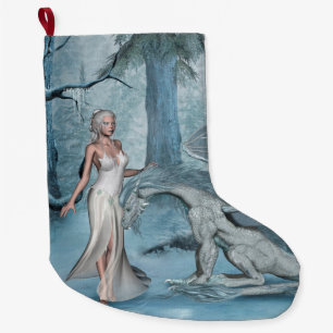 Wondeful fairy with dragon large christmas stocking