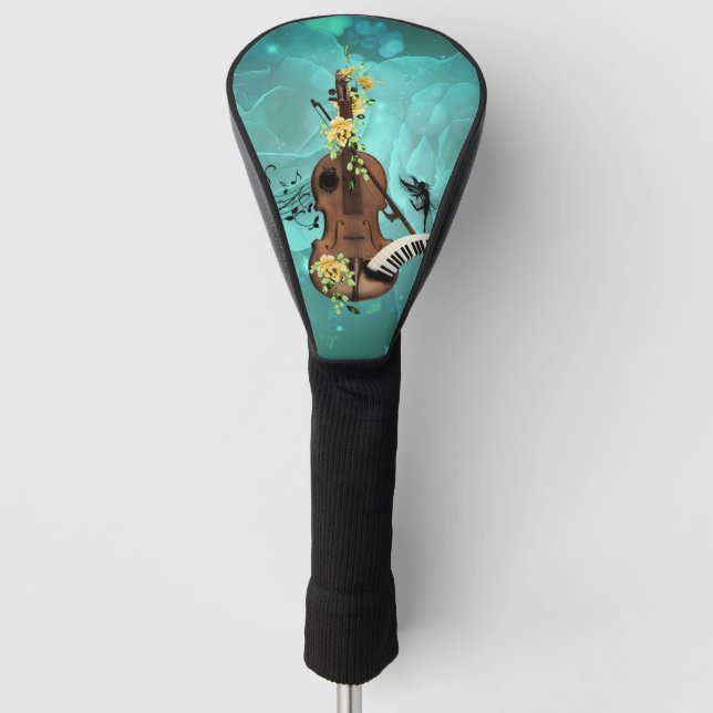 Wondeful violin with piano and flowers golf head cover (Front)