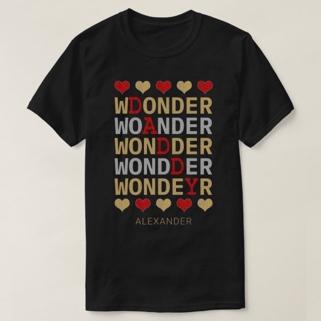 Wonder Daddy Red Gold Silver Glitter Custom Name T-Shirt (Design Front)