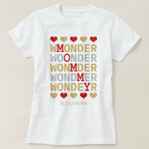 Wonder Mommy Red Gold Silver Glitter Name Custom T-Shirt