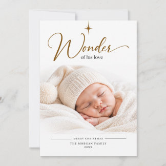 Wonder of His Newborn Photo Religious Christmas Holiday Card