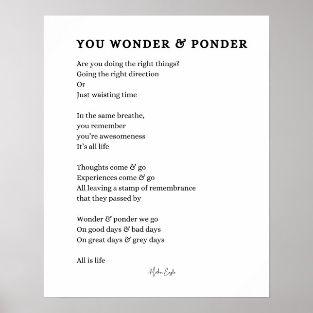 Wonder ponder self love care poem poster wall art  (Front)