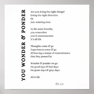Wonder ponder self love care poem poster wall art 