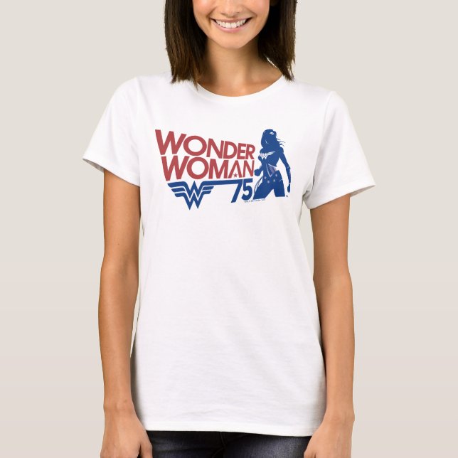 Wonder Woman 75th Anniversary Red & Blue Logo T-Shirt (Front)