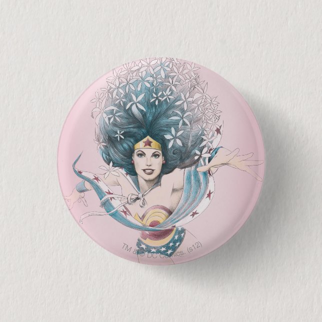 Wonder Woman and Flowers 3 Cm Round Badge (Front)