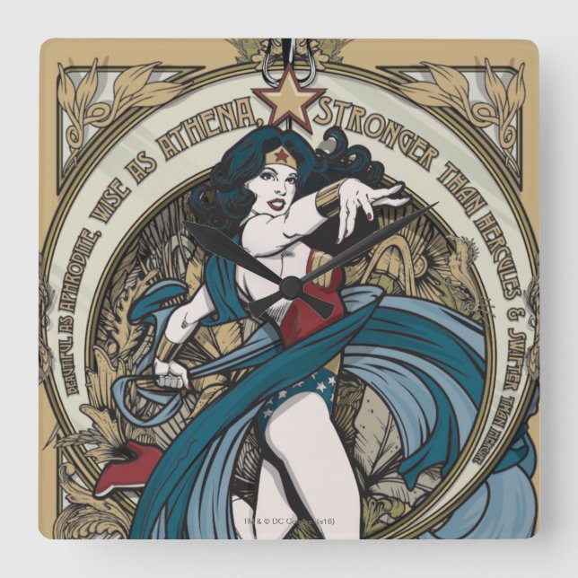 Wonder Woman Art Nouveau Panel Square Wall Clock (Front)