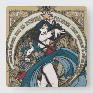 Wonder Woman Art Nouveau Panel Square Wall Clock