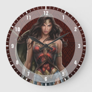 Wonder Woman Battle-Ready Comic Art Large Clock