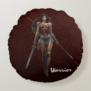 Wonder Woman Battle-Ready Comic Art Round Cushion