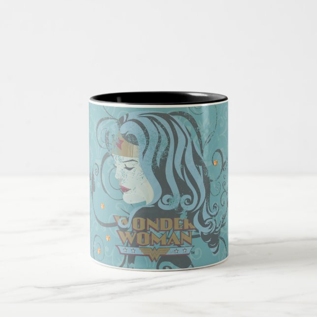 Wonder Woman Blue Background Two-Tone Coffee Mug (Center)