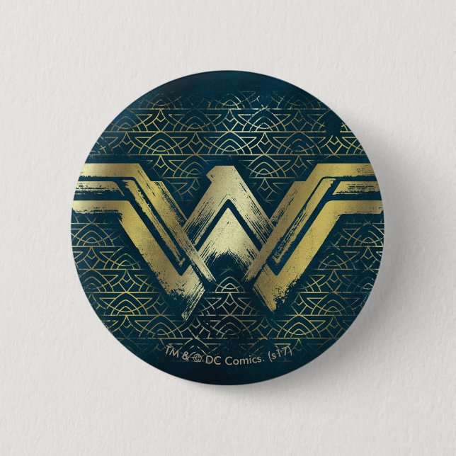 Wonder Woman Brushed Gold Symbol 6 Cm Round Badge (Front)