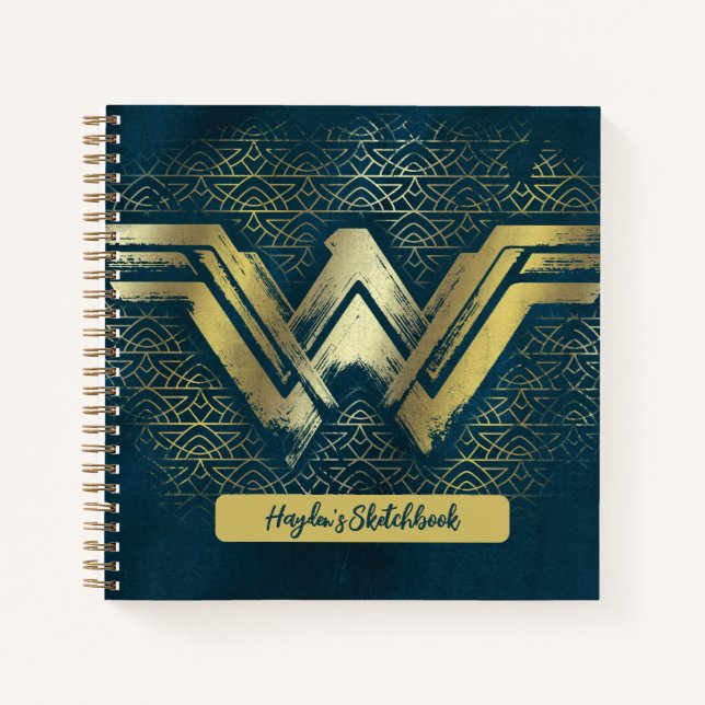 Wonder Woman Brushed Gold Symbol Drawing Notebook (Front)