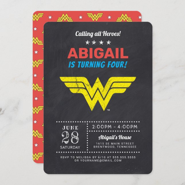 Wonder Woman Chalkboard Girls Birthday Invitation (Front/Back)
