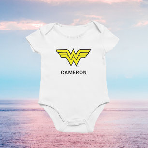 Wonder Woman   Classic Logo   Add Your Name Baby Bodysuit