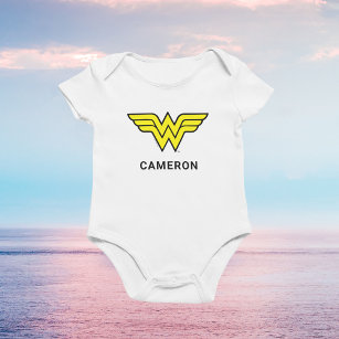 Wonder Woman   Classic Logo   Add Your Name Baby Bodysuit