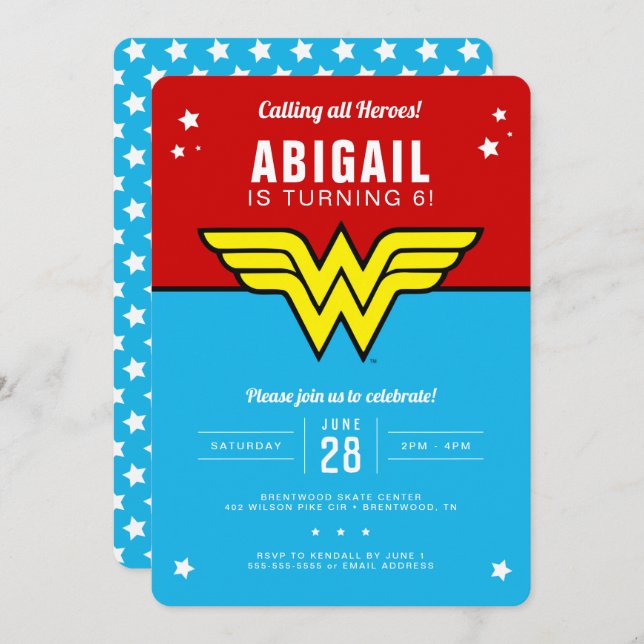 Wonder Woman - Classic Logo Stars Birthday Invitation (Front/Back)