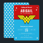Wonder Woman - Classic Logo Stars Birthday Invitation<br><div class="desc">Celebrate your child's superhero birthday with these classic blue and red Wonder Woman birthday invitations. Personalise by adding your party details!</div>