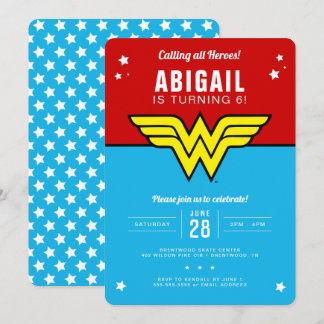 Wonder Woman - Classic Logo Stars Birthday Invitation