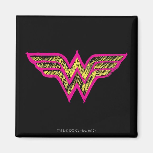 Wonder Woman Colourful Pink and Yellow Logo Magnet (Front)