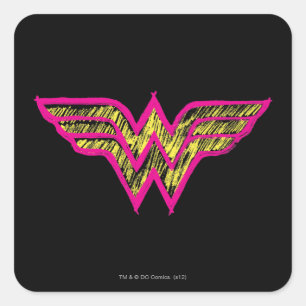 Wonder Woman Colourful Pink and Yellow Logo Square Sticker