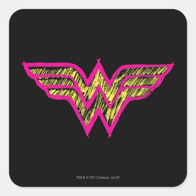 Wonder Woman Colourful Pink and Yellow Logo Square Sticker (Front)