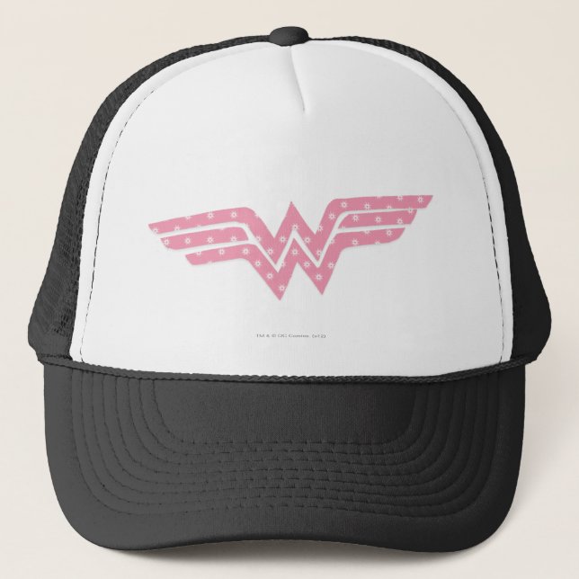 Wonder Woman Colourful Pink Floral Logo Trucker Hat (Front)