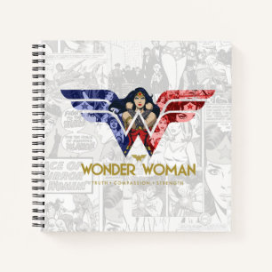 Wonder Woman Crossed Arms in Logo Collage Notebook