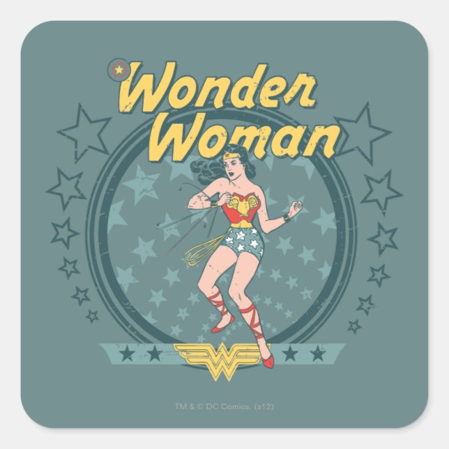 Wonder Woman Distressed Star Design Square Sticker (Front)