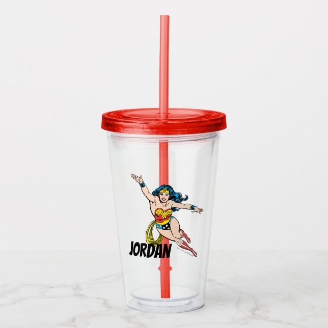 Wonder Woman Flying Forward Acrylic Tumbler (Front)